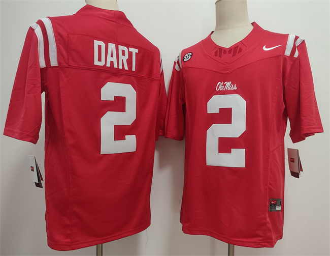 Men's Red Ole Miss Rebels #2 Jaxson Dart F.U.S.E. Stitched Football Jersey